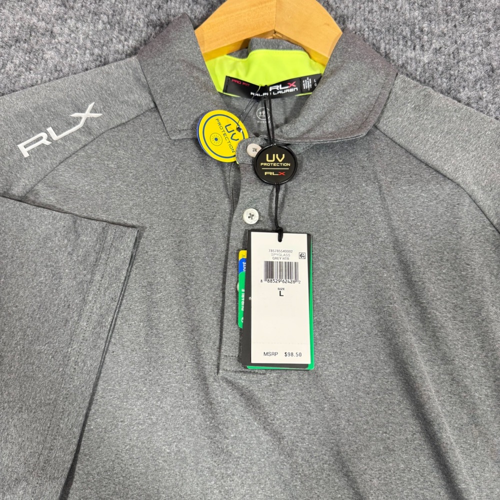 RLX Ralph Lauren Golf Polo UV Protection Mens Large Grey Heather Polyester NWT